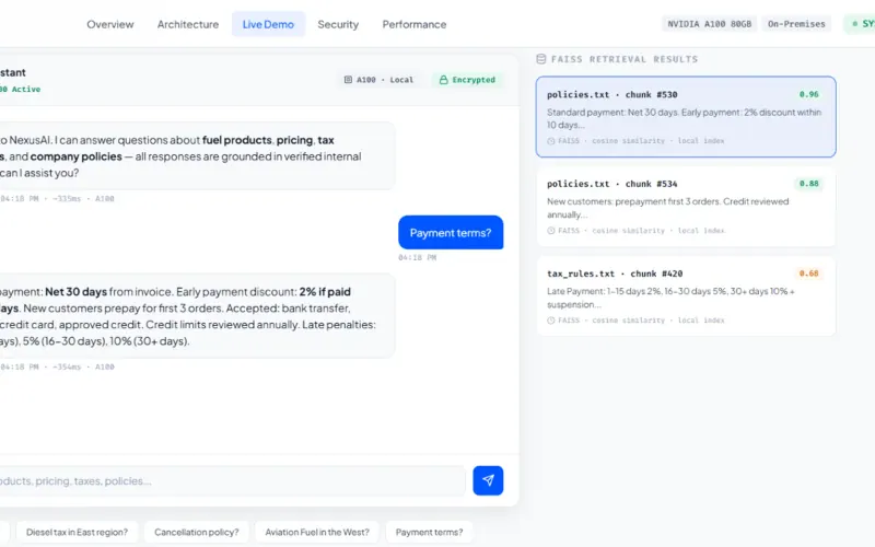 Nexus RAG Assistant: every response cites the internal document it came from